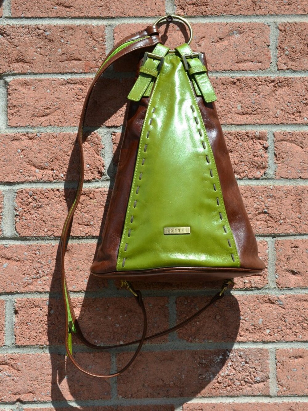 Joanel Pour Elle Green & Brown Leather Sling Bag - Picture 4 of 13